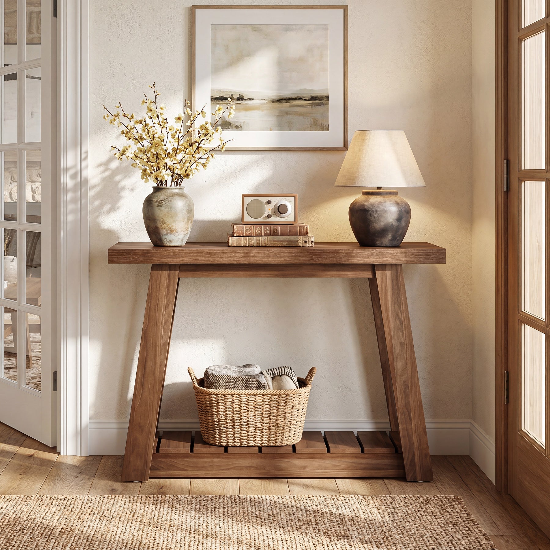 Tribesigns 41.3-Inch 2-Tier Wood Console Table, Narrow Entryway Storage Sofa Table with Open Shelves for Living Room and Hallway