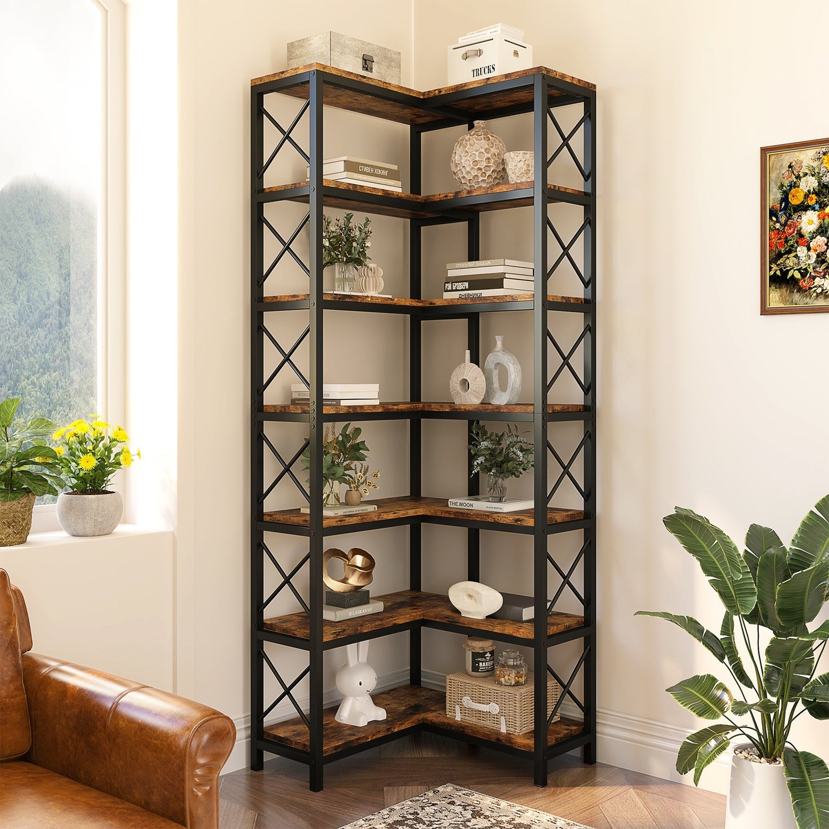 Tribesigns Corner Bookshelf, 7-Tier Corner Bookcase Display Rack-Tribesigns