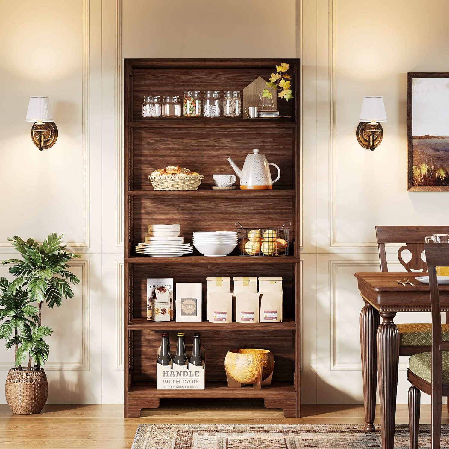 70.8" Mid-Century Bookcase - 6-Tier Vintage Display Shelf for Living Room & Home Office