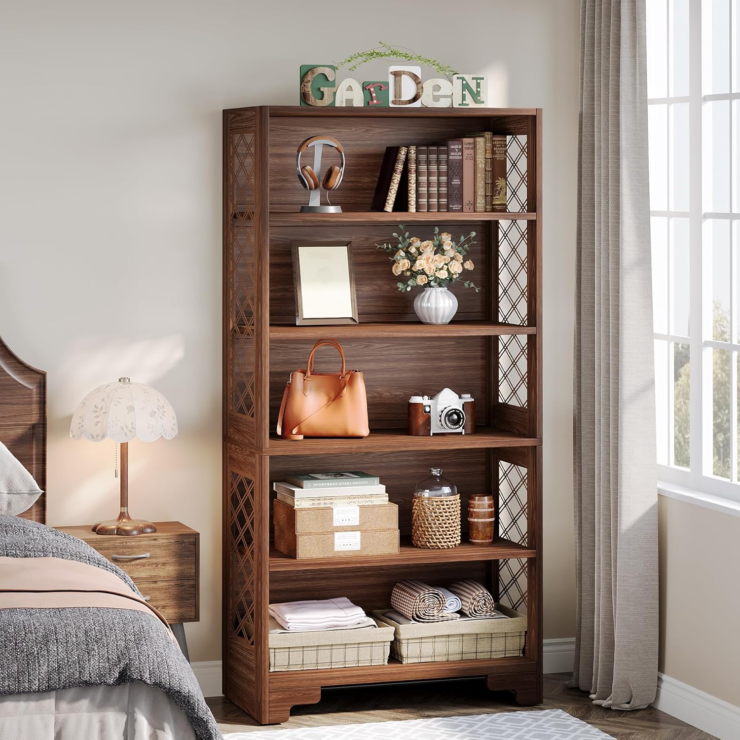 70.8" Mid-Century Bookcase - 6-Tier Vintage Display Shelf for Living Room & Home Office