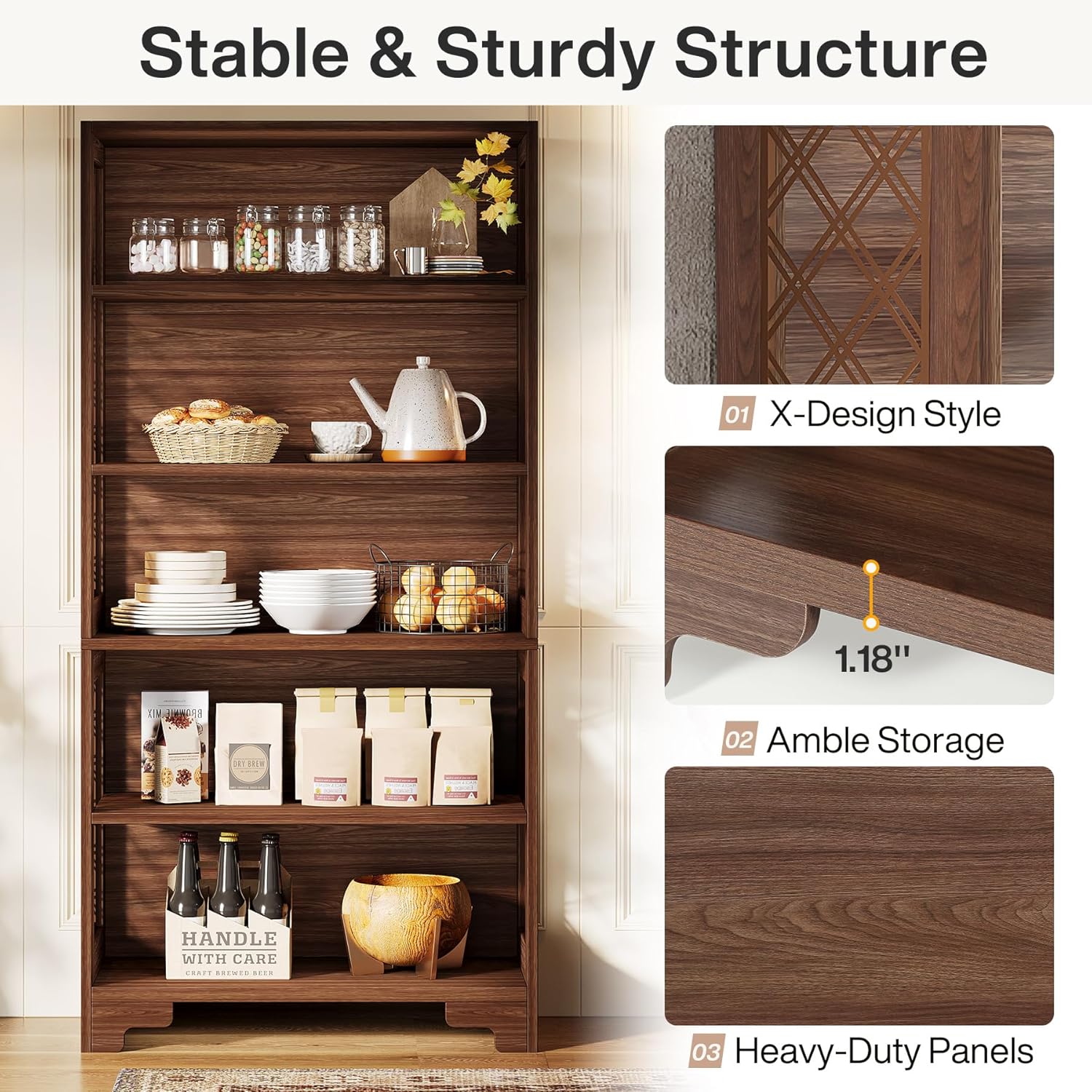 70.8" Mid-Century Bookcase - 6-Tier Vintage Display Shelf for Living Room & Home Office
