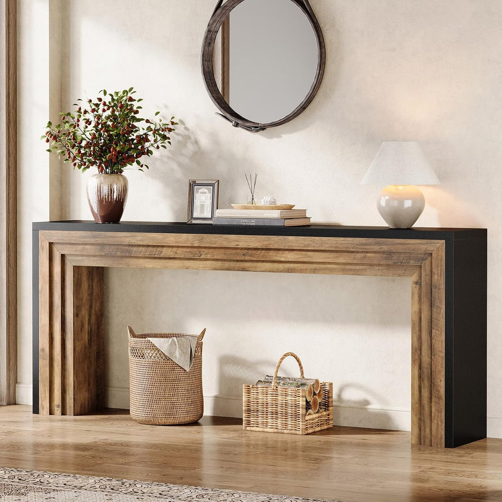 70.9 Inch Geometric Console Table Two Tone Panels Extra Long Narrow Table Hallway Living Room