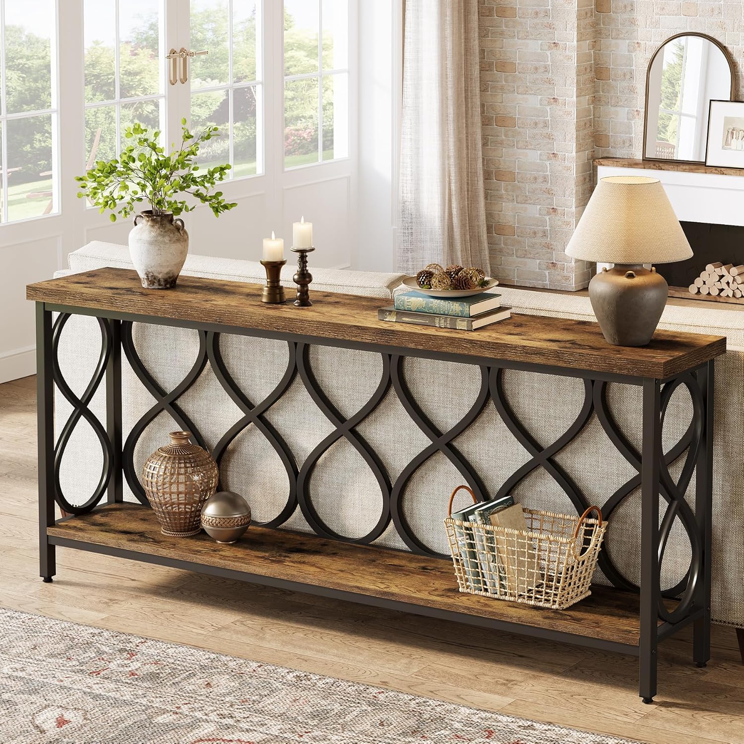 70.9" Industrial Console Table - 2-Tier Sofa Table for Entryway & Living Room
