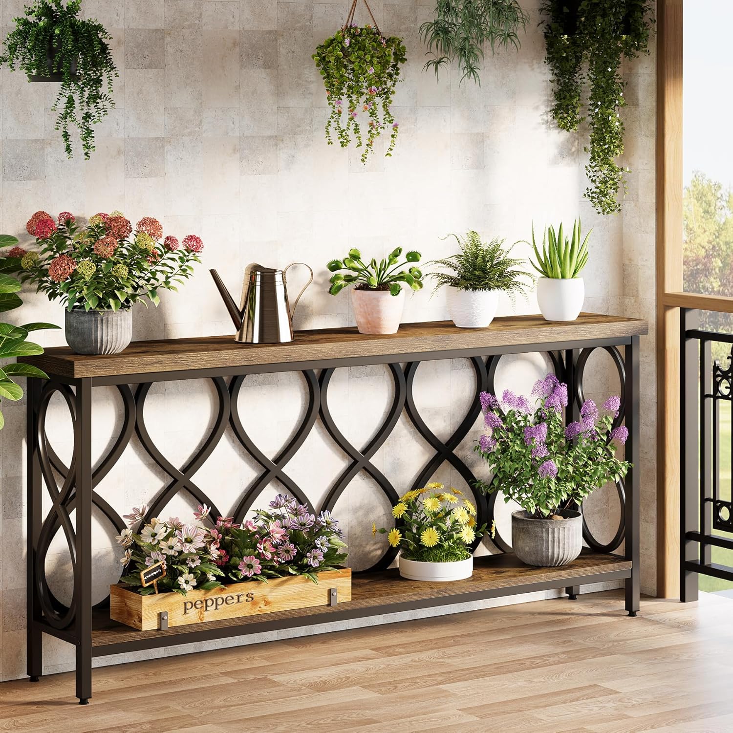 70.9" Industrial Console Table - 2-Tier Sofa Table for Entryway & Living Room