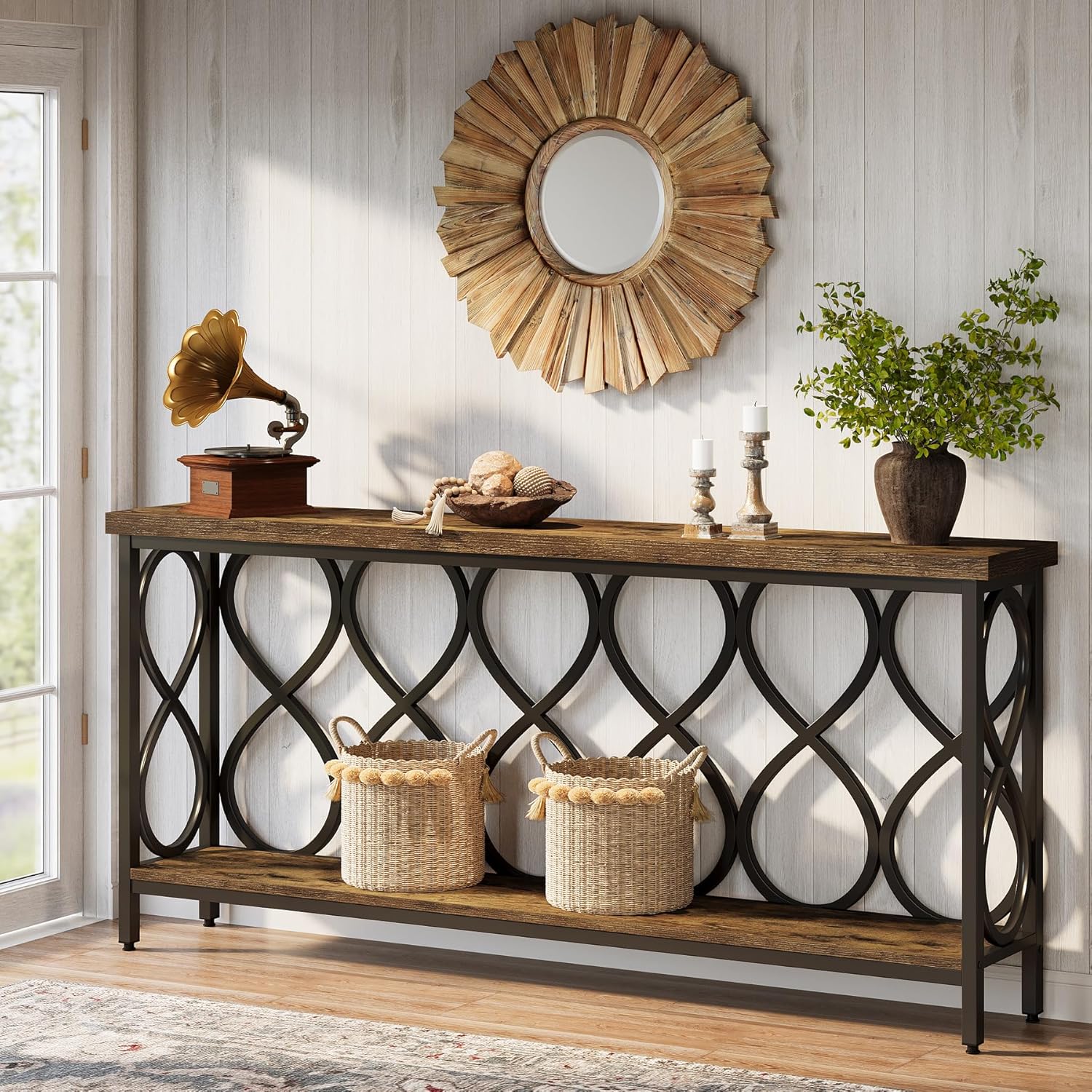 70.9" Industrial Console Table - 2-Tier Sofa Table for Entryway & Living Room
