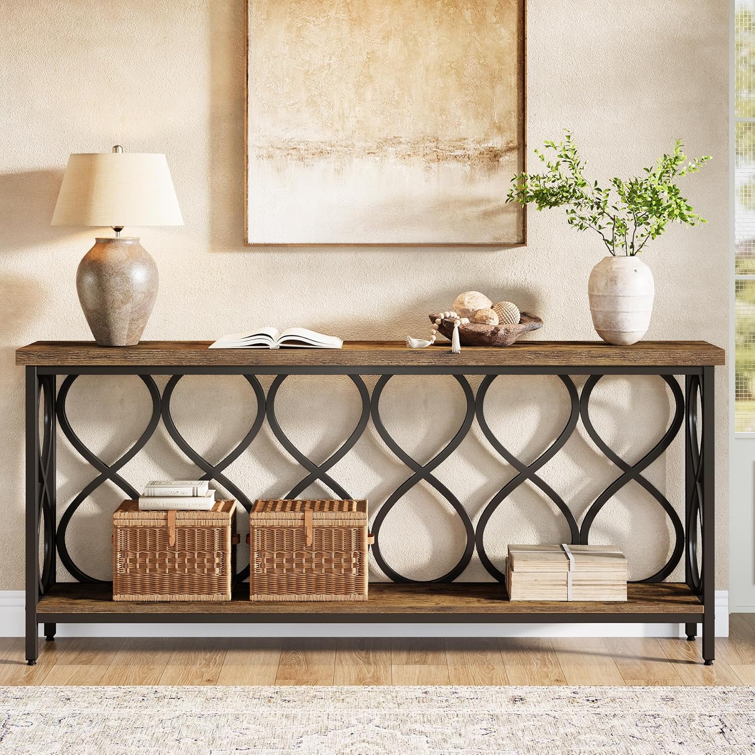 70.9" Industrial Console Table - 2-Tier Sofa Table for Entryway & Living Room