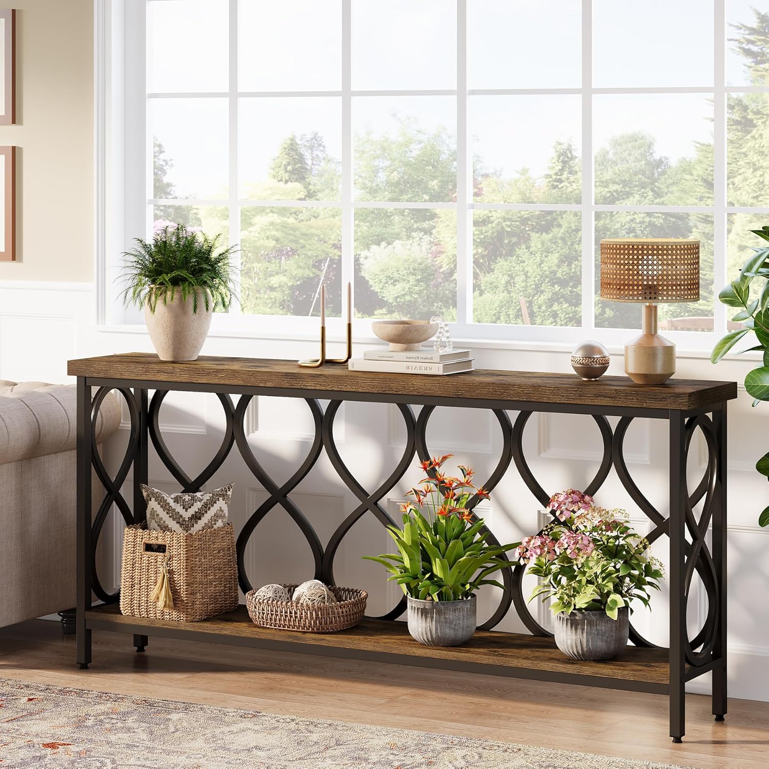 70.9" Industrial Console Table - 2-Tier Sofa Table for Entryway & Living Room