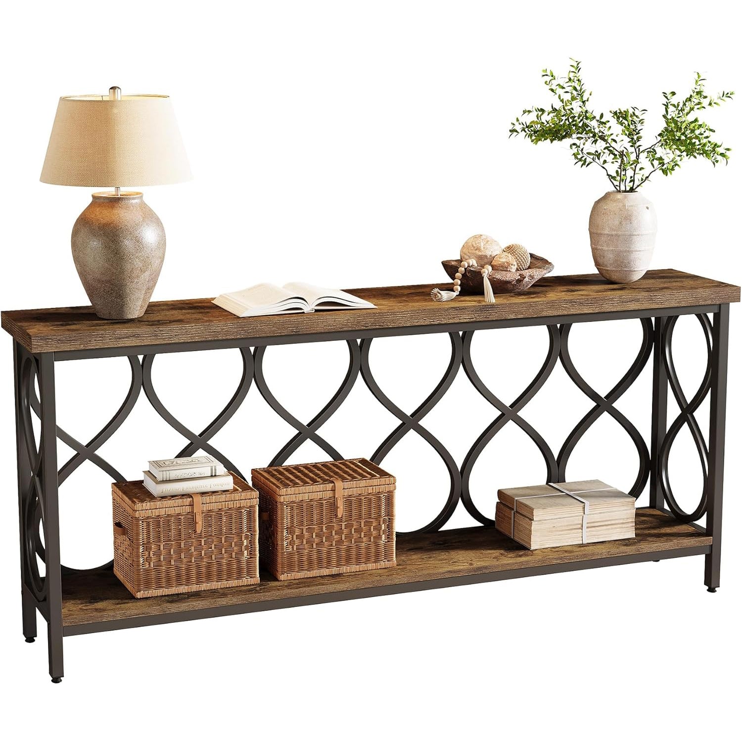 70.9" Industrial Console Table - 2-Tier Sofa Table for Entryway & Living Room