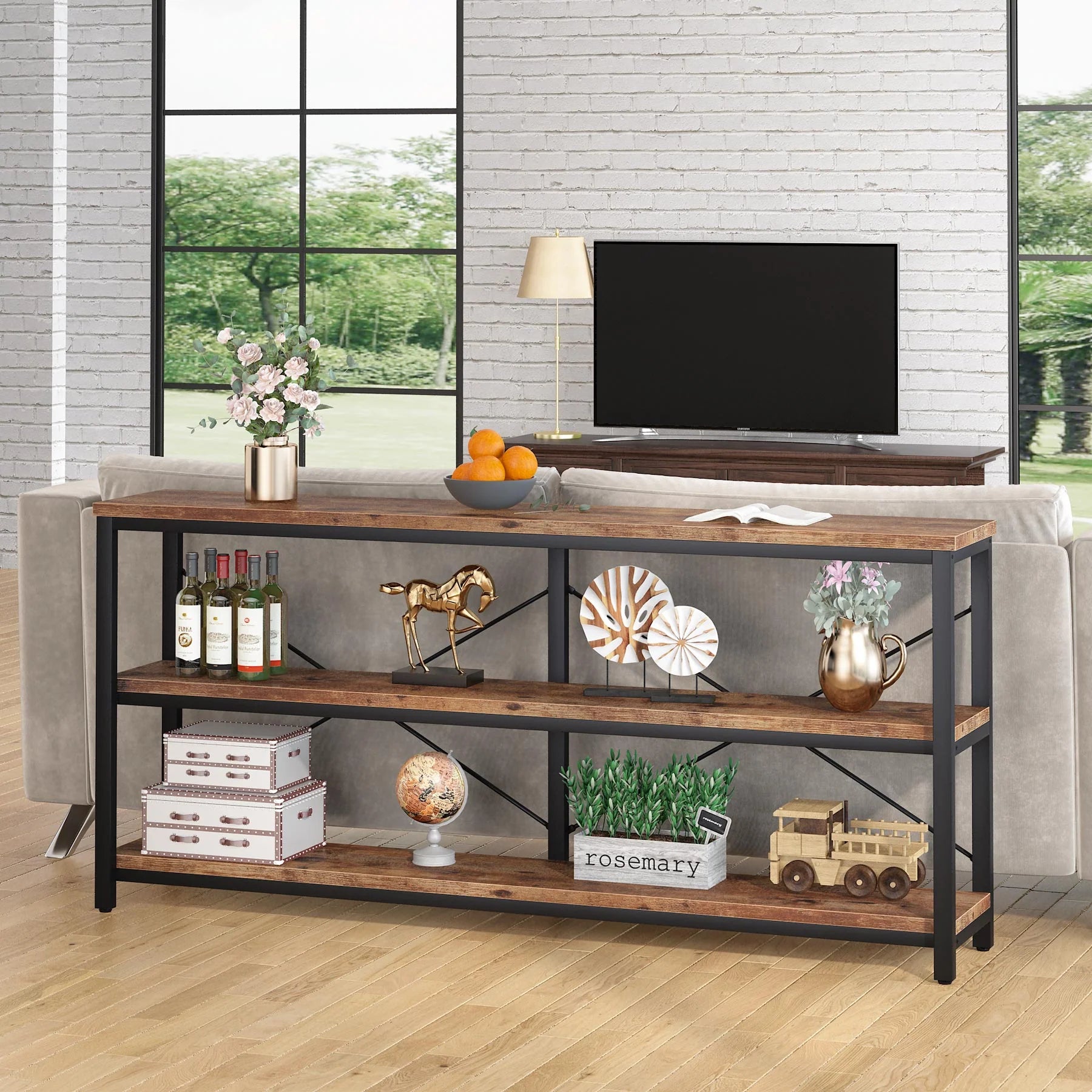 70.9" Console Table, 3-Tier Sofa Table with Metal Frame