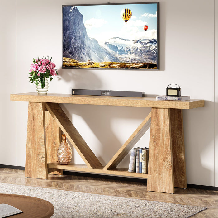 70.9" Rustic Farmhouse Console Table - Entryway Sofa Table with Dual Shelves