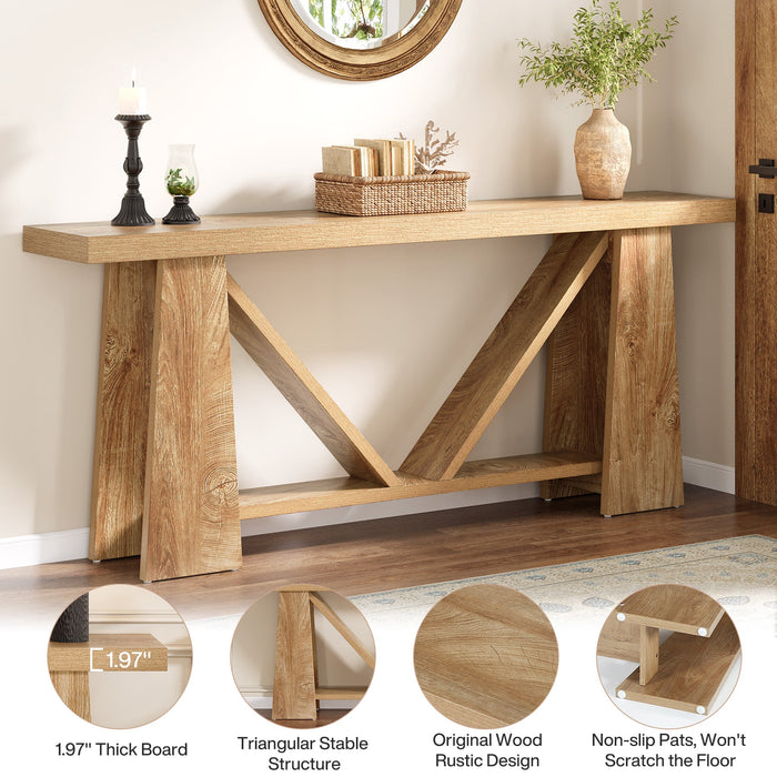 70.9" Rustic Farmhouse Console Table - Entryway Sofa Table with Dual Shelves