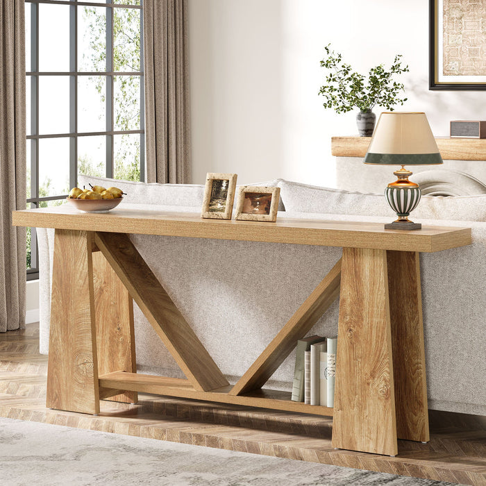 70.9" Rustic Farmhouse Console Table - Entryway Sofa Table with Dual Shelves