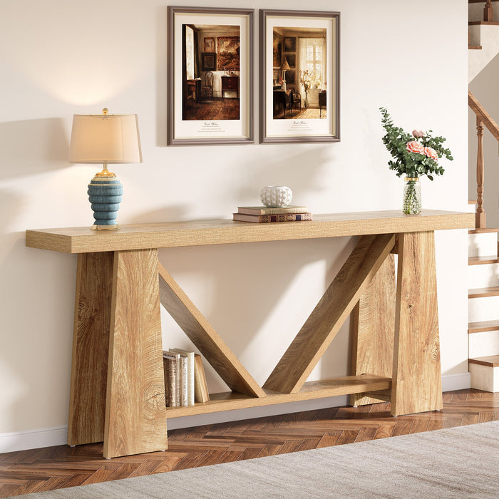 70.9" Rustic Farmhouse Console Table - Entryway Sofa Table with Dual Shelves