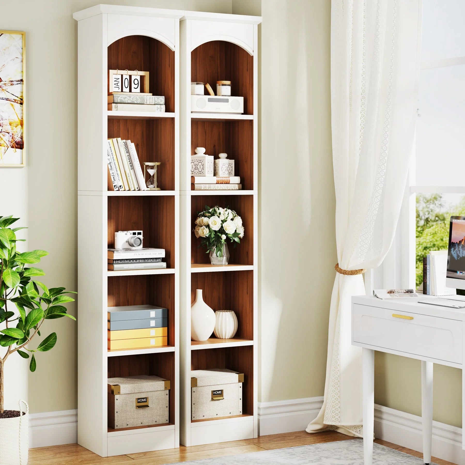70.9" Narrow Bookcase, 5-Tier Cube Bookshelf Display Rack with Storage