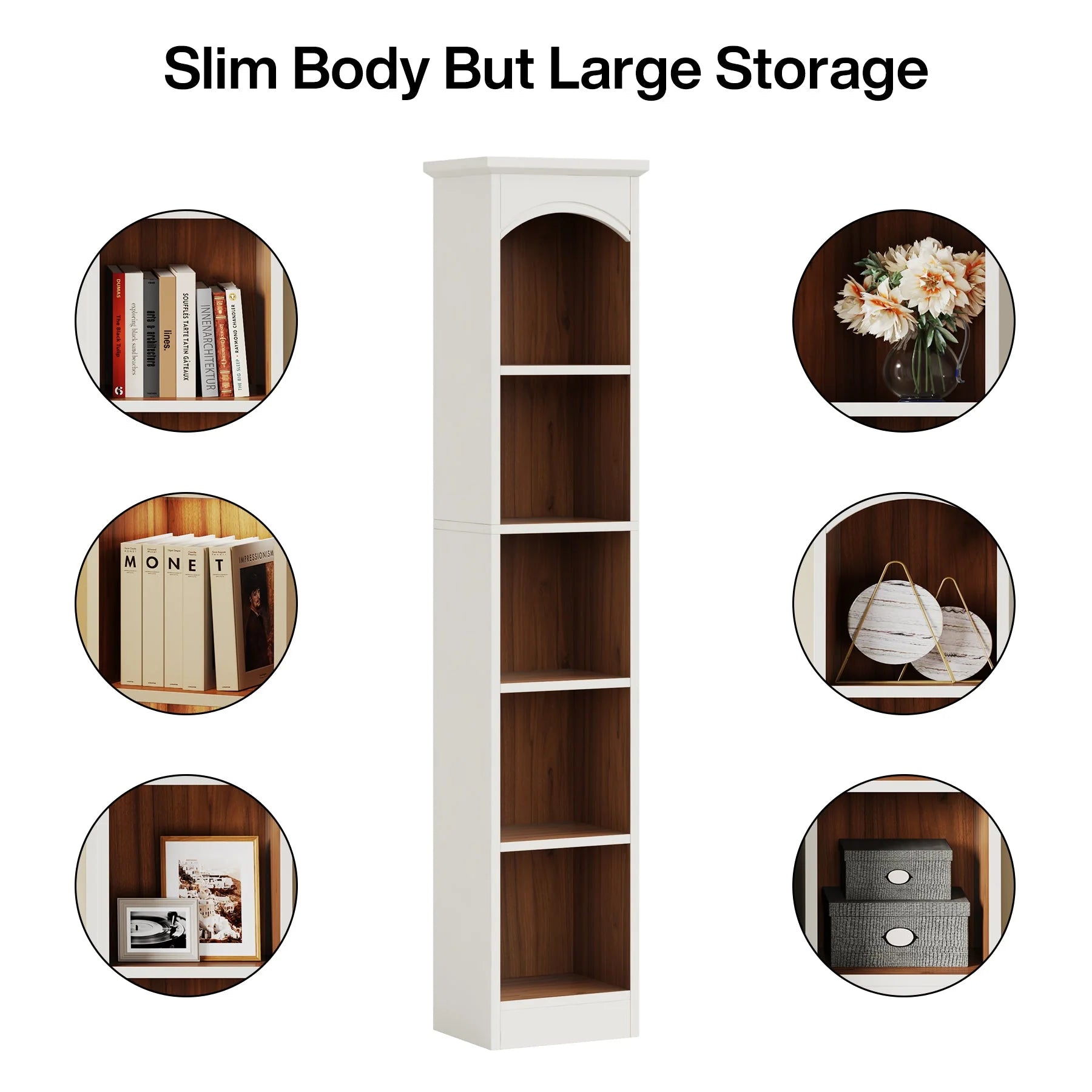 70.9" Narrow Bookcase, 5-Tier Cube Bookshelf Display Rack with Storage