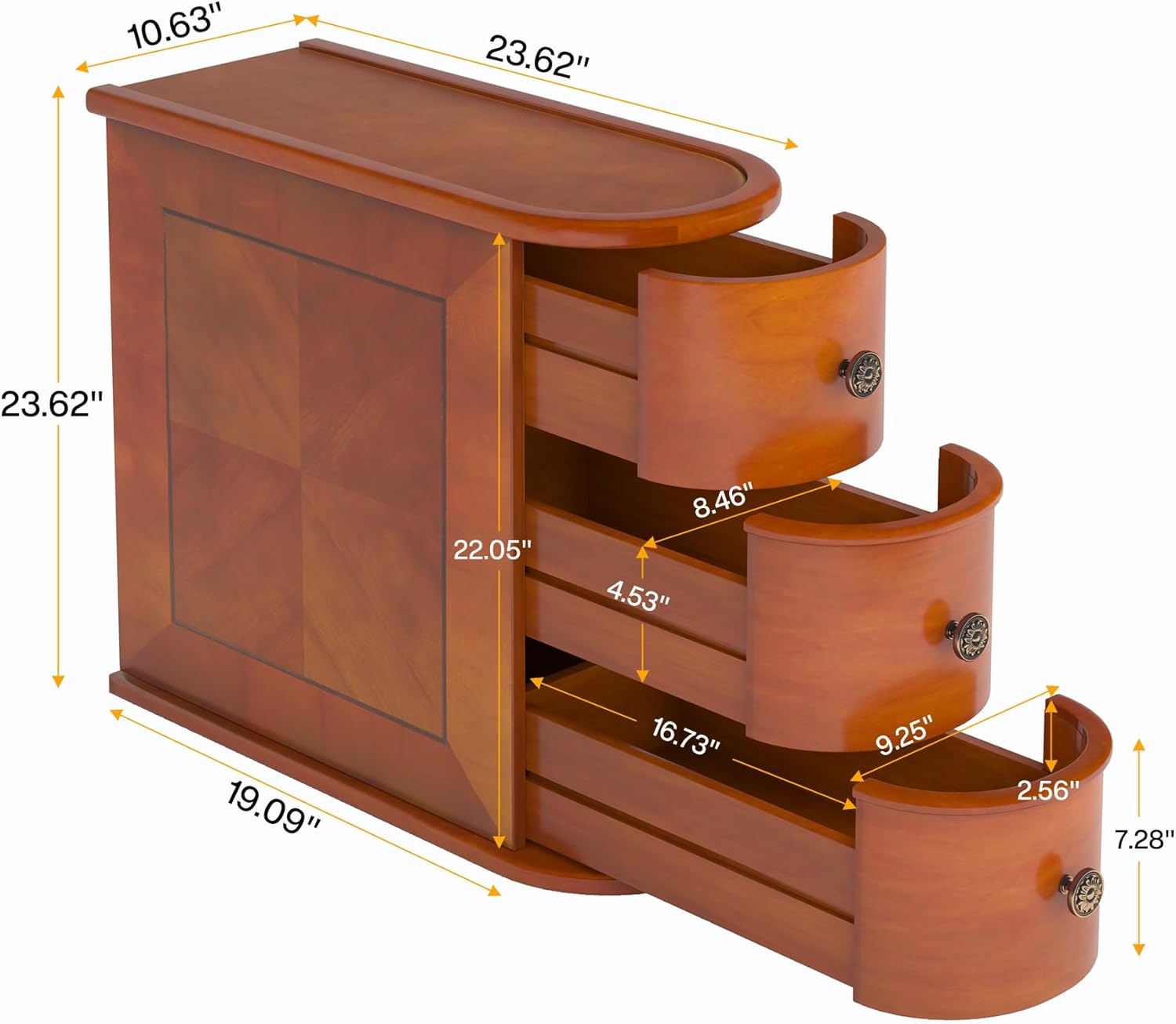 Wood Narrow End Table with 2 Drawers - Modern Nightstand