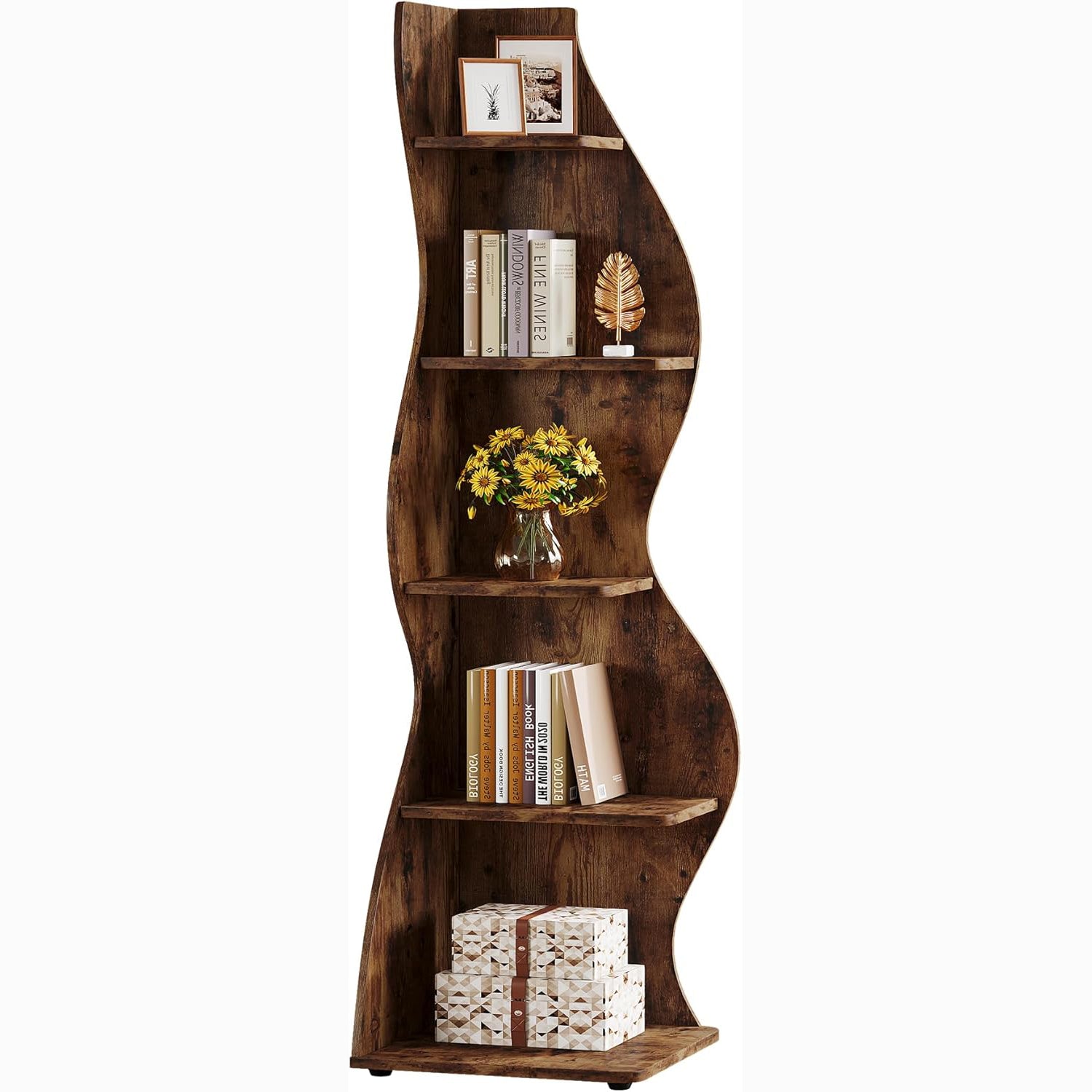 Modern 5-Tier Wall Corner Bookshelf Bookcase