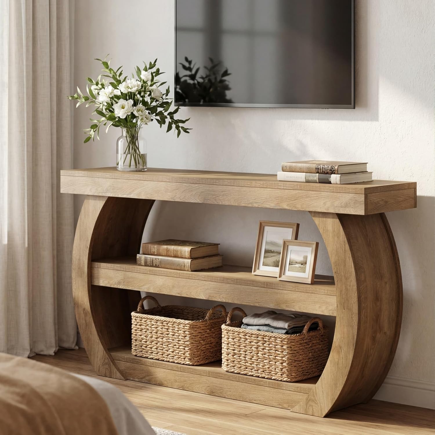 63" TV Stand with Storage for 75 Inch TV, Farmhouse Media Console Table for Living Room