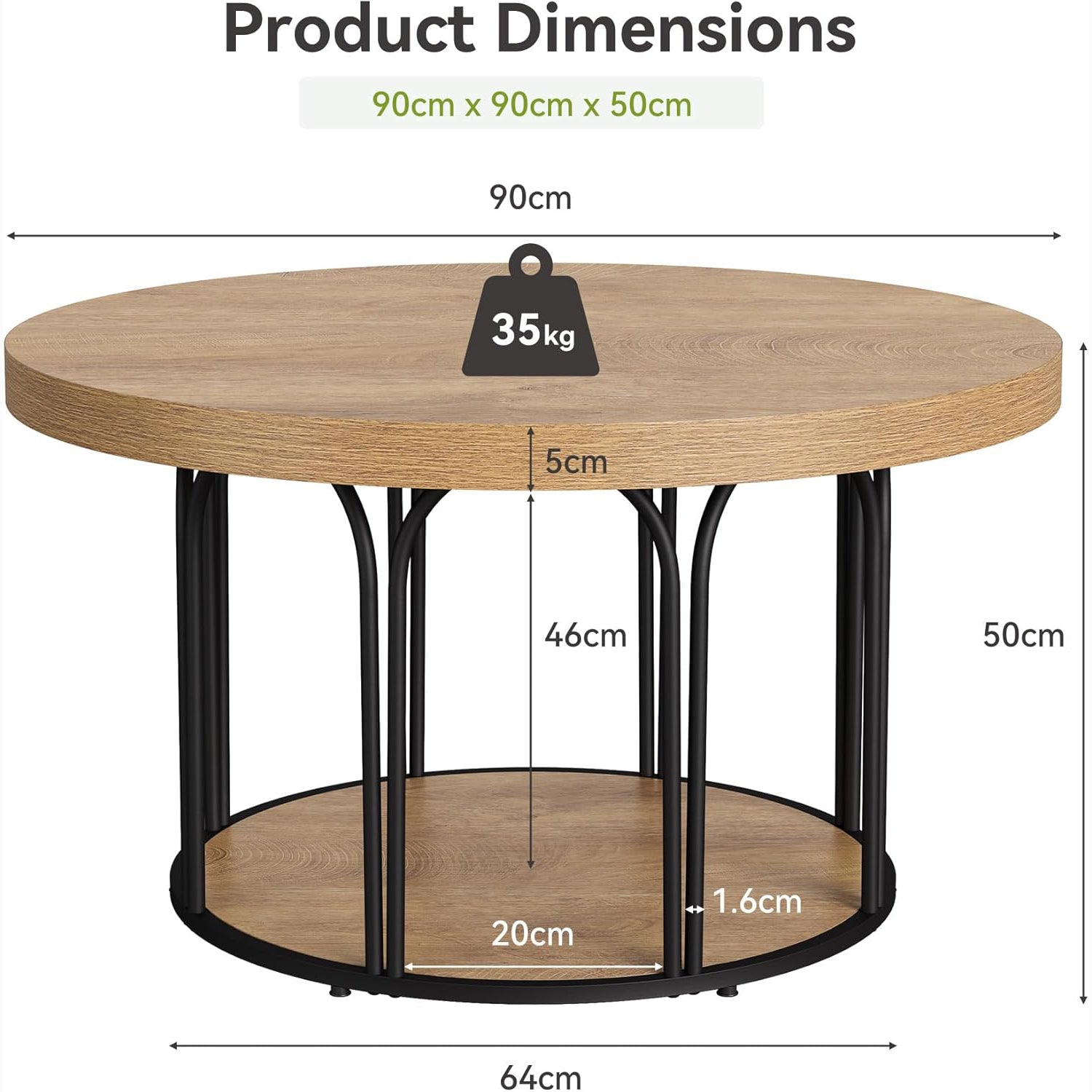 31.5-Inch Round Coffee Table with 2 Tiers and Storage, Farmhouse Wooden Center Table