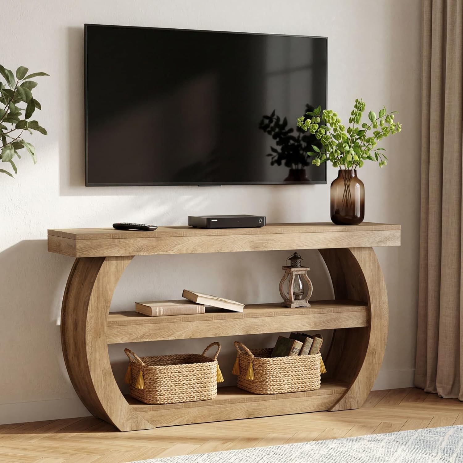 63" TV Stand with Storage for 75 Inch TV, Farmhouse Media Console Table for Living Room