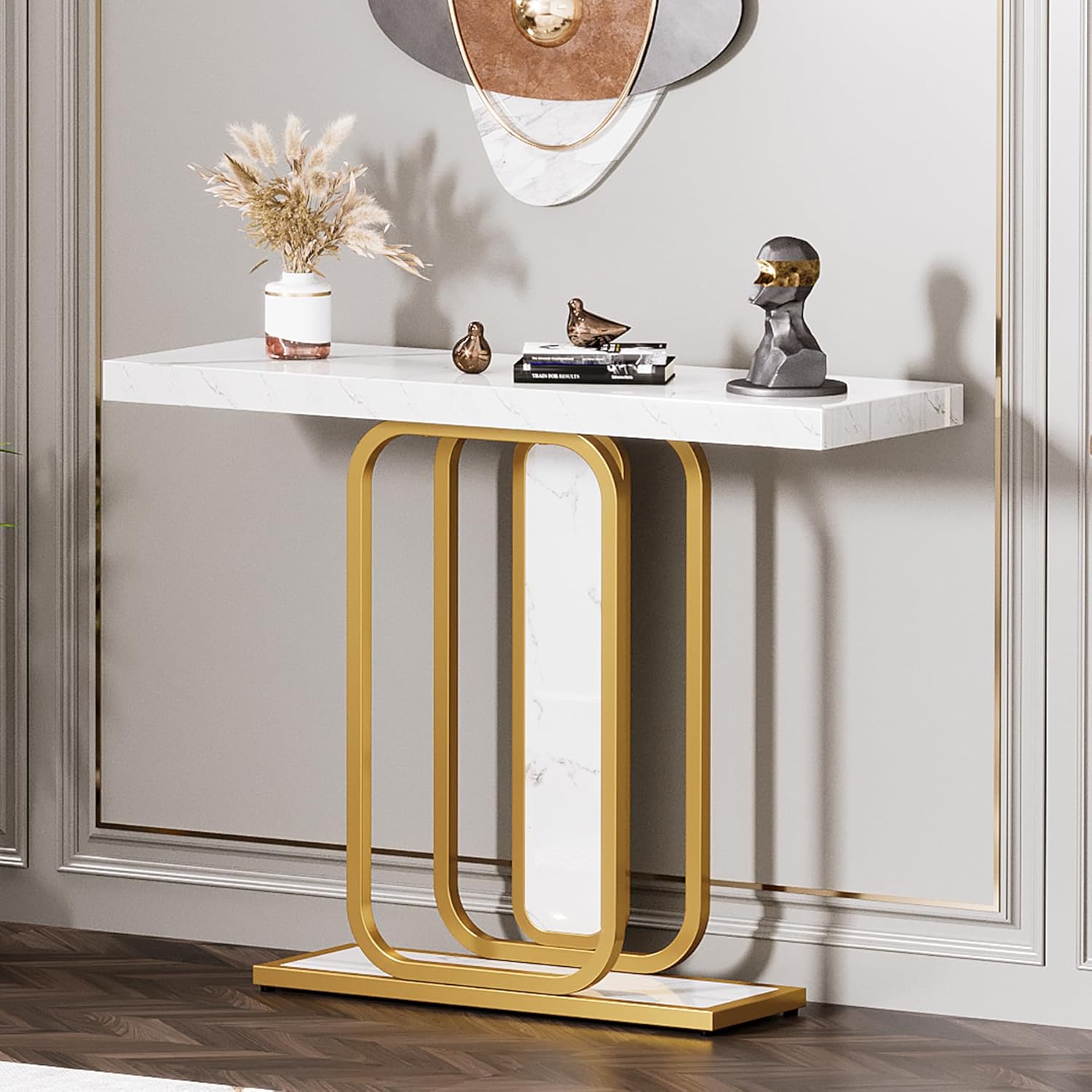 Modern Console Table, 41" Faux Marble Sofa Table