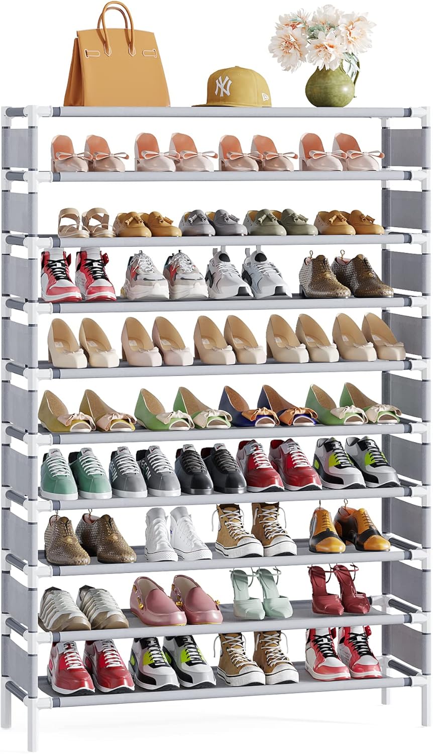 34" 10-Tier Large Shoe Rack - Holds 50 Pairs, Extra Wide Storage Organizer Shelf
