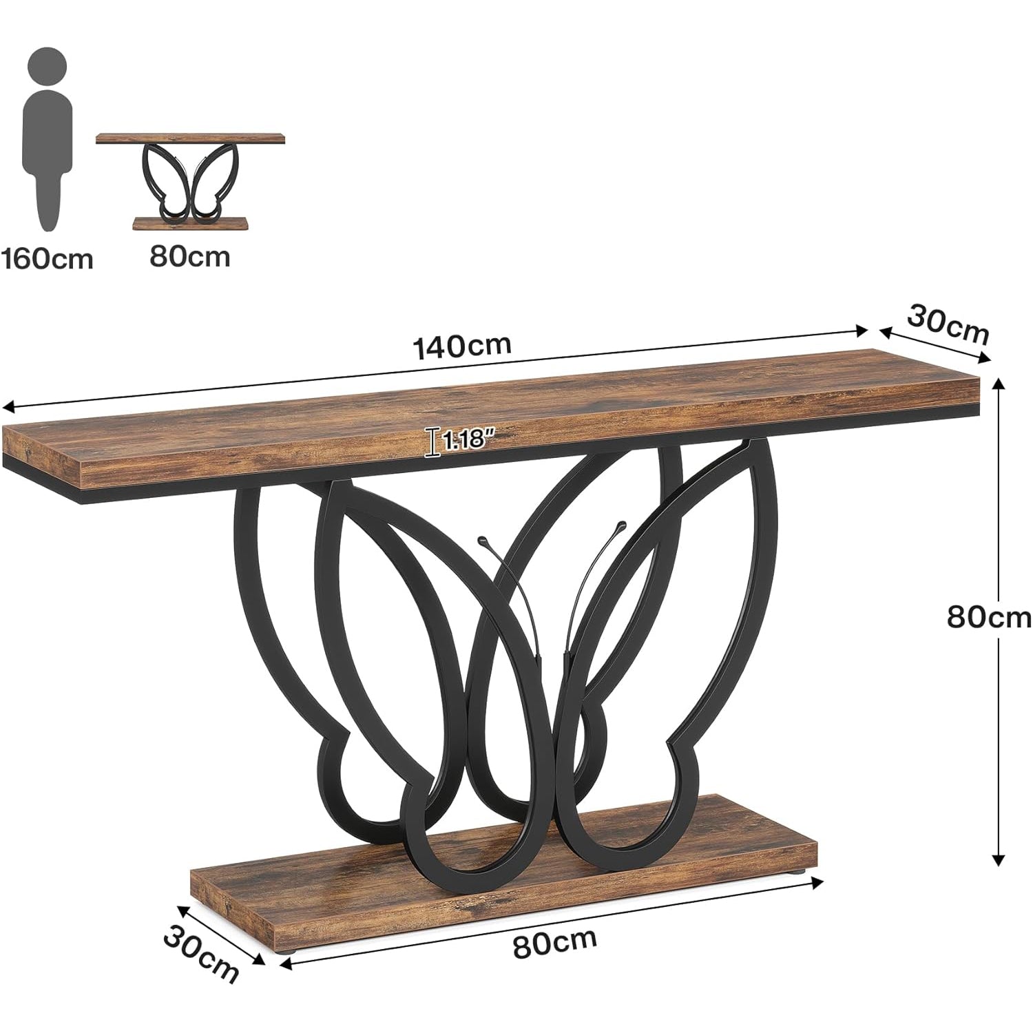 55-Inch Console Table Sofa Table with Butterfly Metal Frame