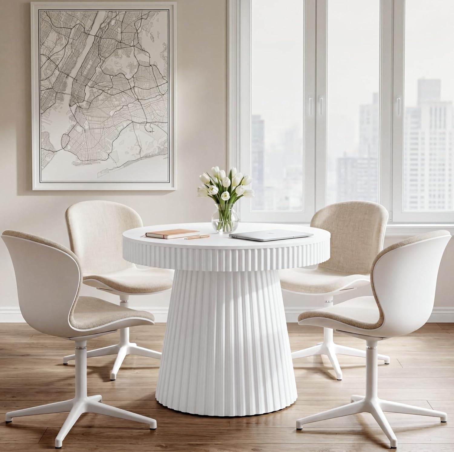 31.5 Inch Round Conference Table for 2-4 People, Meeting Table for Home Office Small Spaces