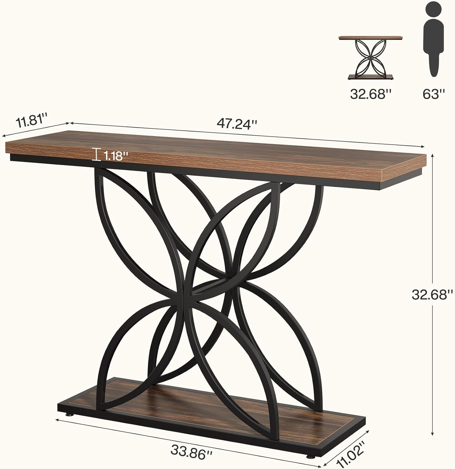 47" Industrial Console Table - Butterfly Base Entryway Table