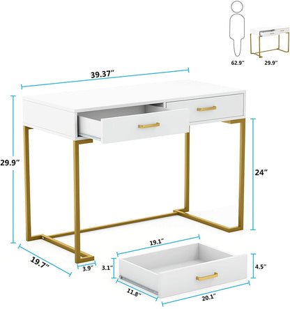 39" Computer Desk with Drawers, Modern Writing Desk Study Desk Tribesigns