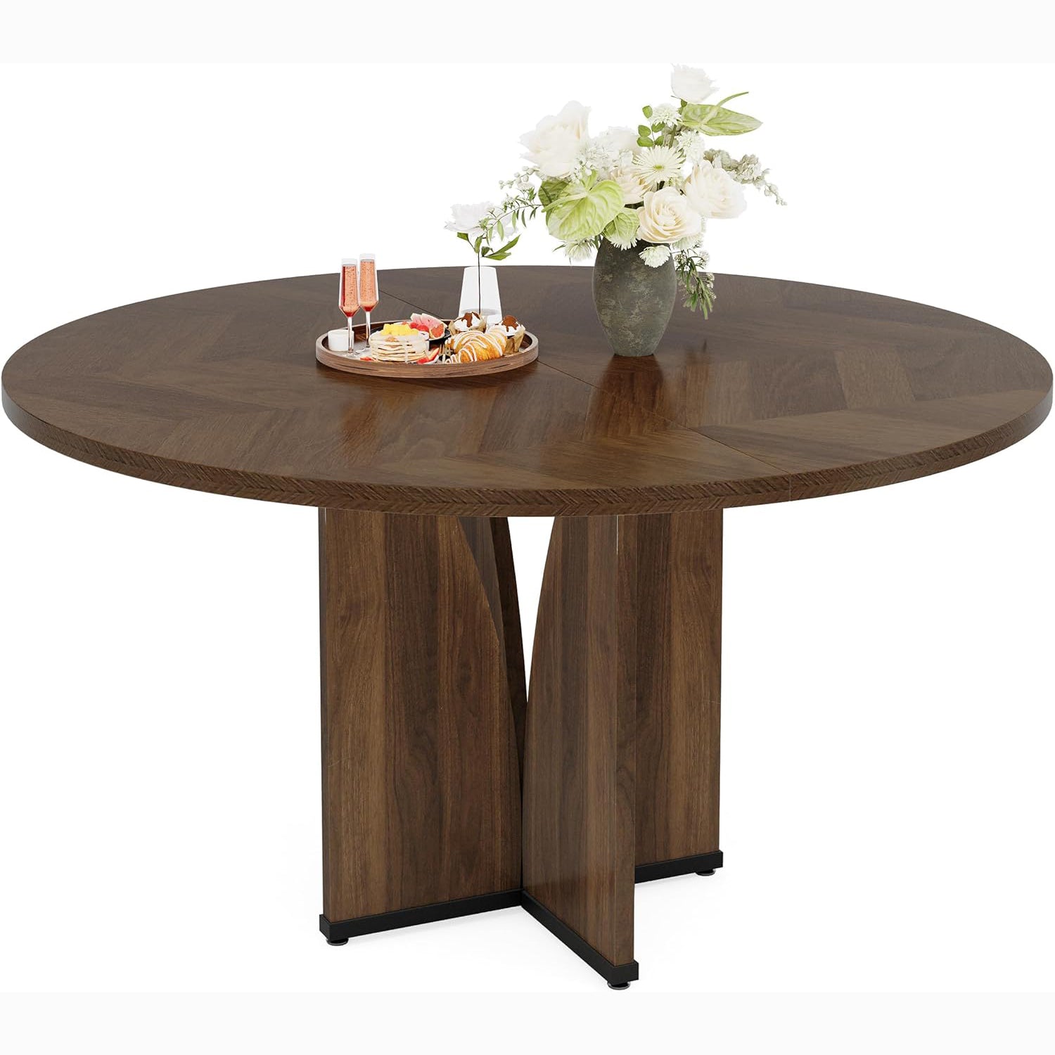 39.37" Round Farmhouse Dining Table with Pedestal Base for 4