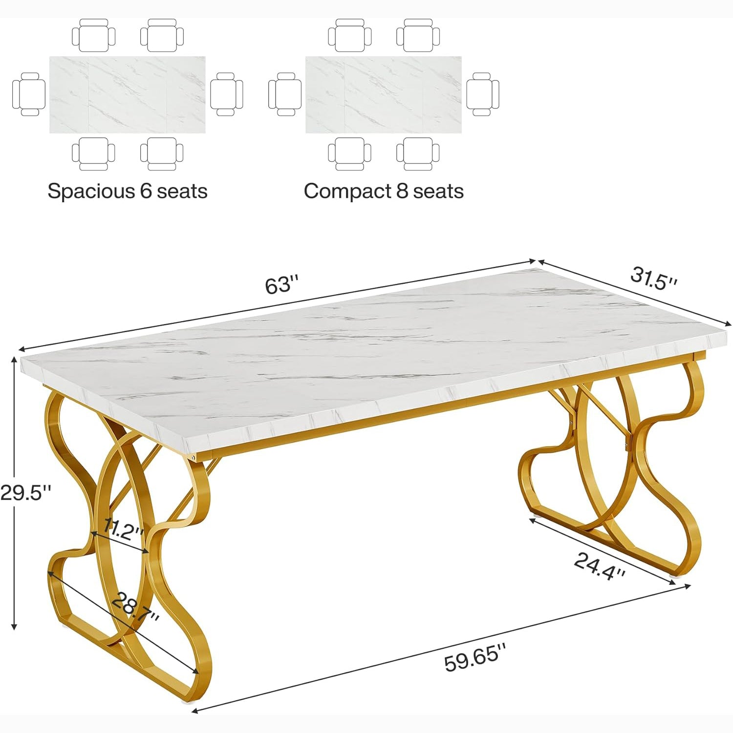 63" Modern Executive Desk - Office Desk, Metal Legs