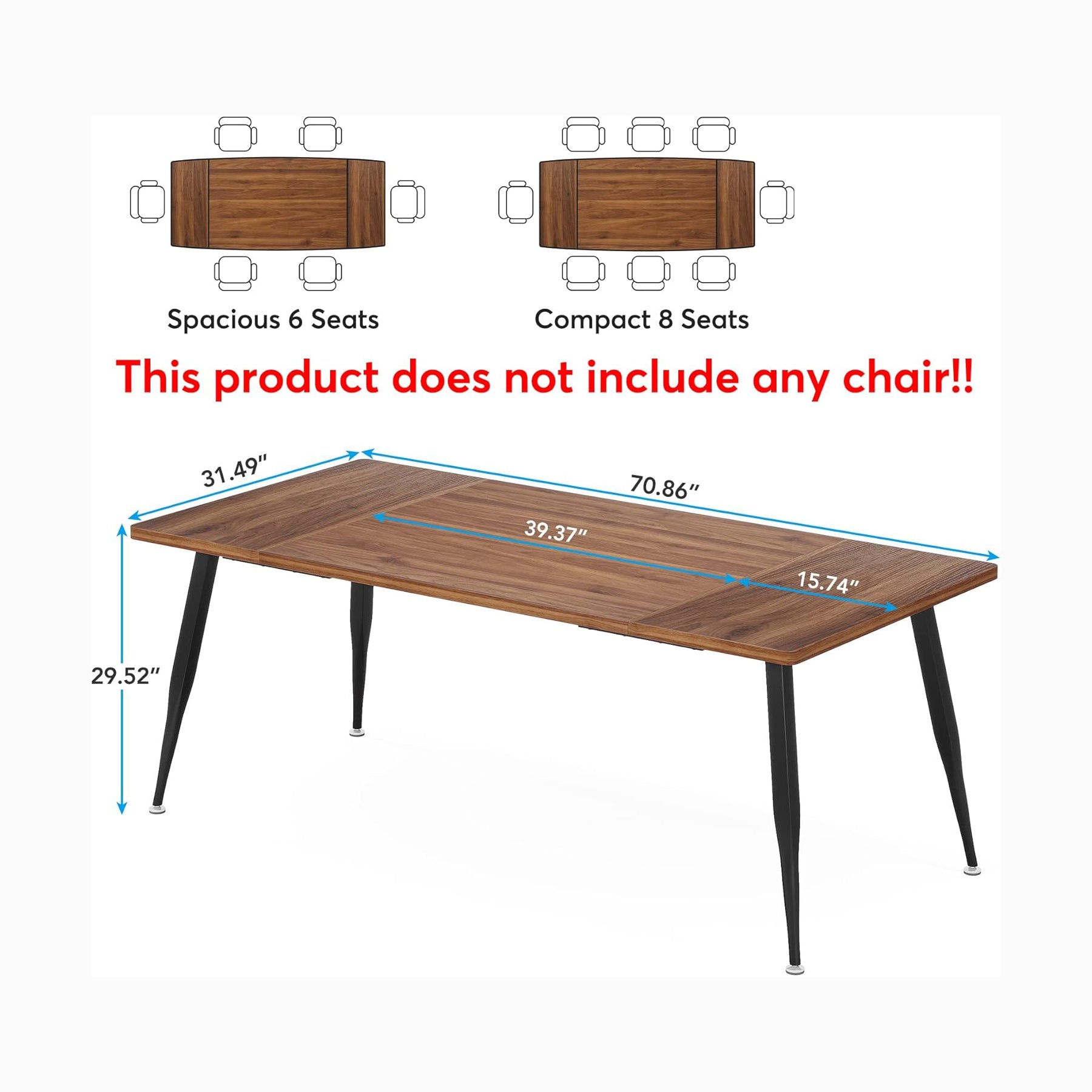 Modern Industrial 6FT Conference Table - Rectangular Meeting Room Tables with Metal Legs