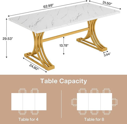 Executive Desk with 63" Modern Design and Faux Marble Tabletop