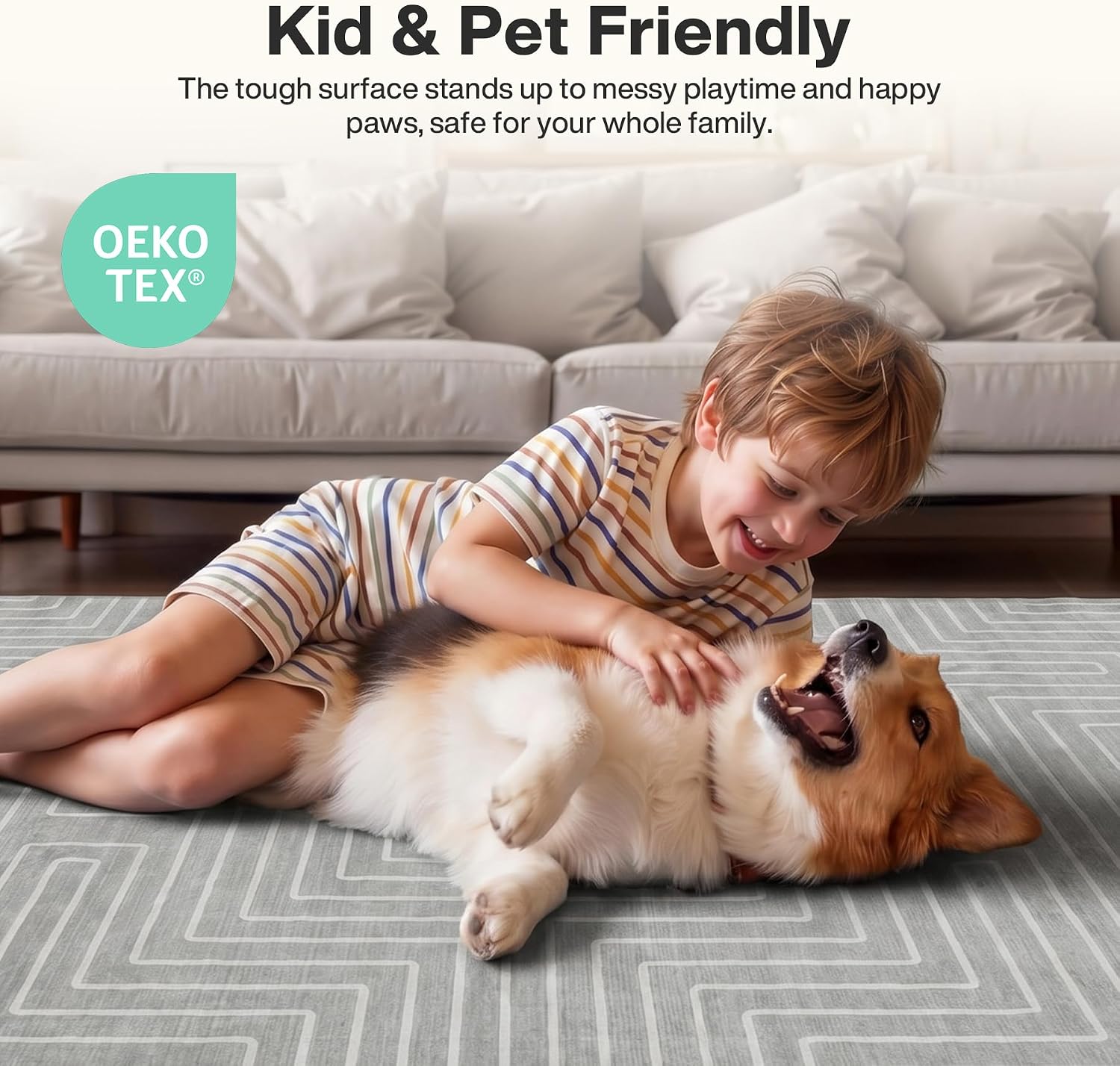 Tribesigns Geometric Low-Pile Rug, Non-Slip Backing, Machine Washable Up to 30°C, OEKO-TEX Certified