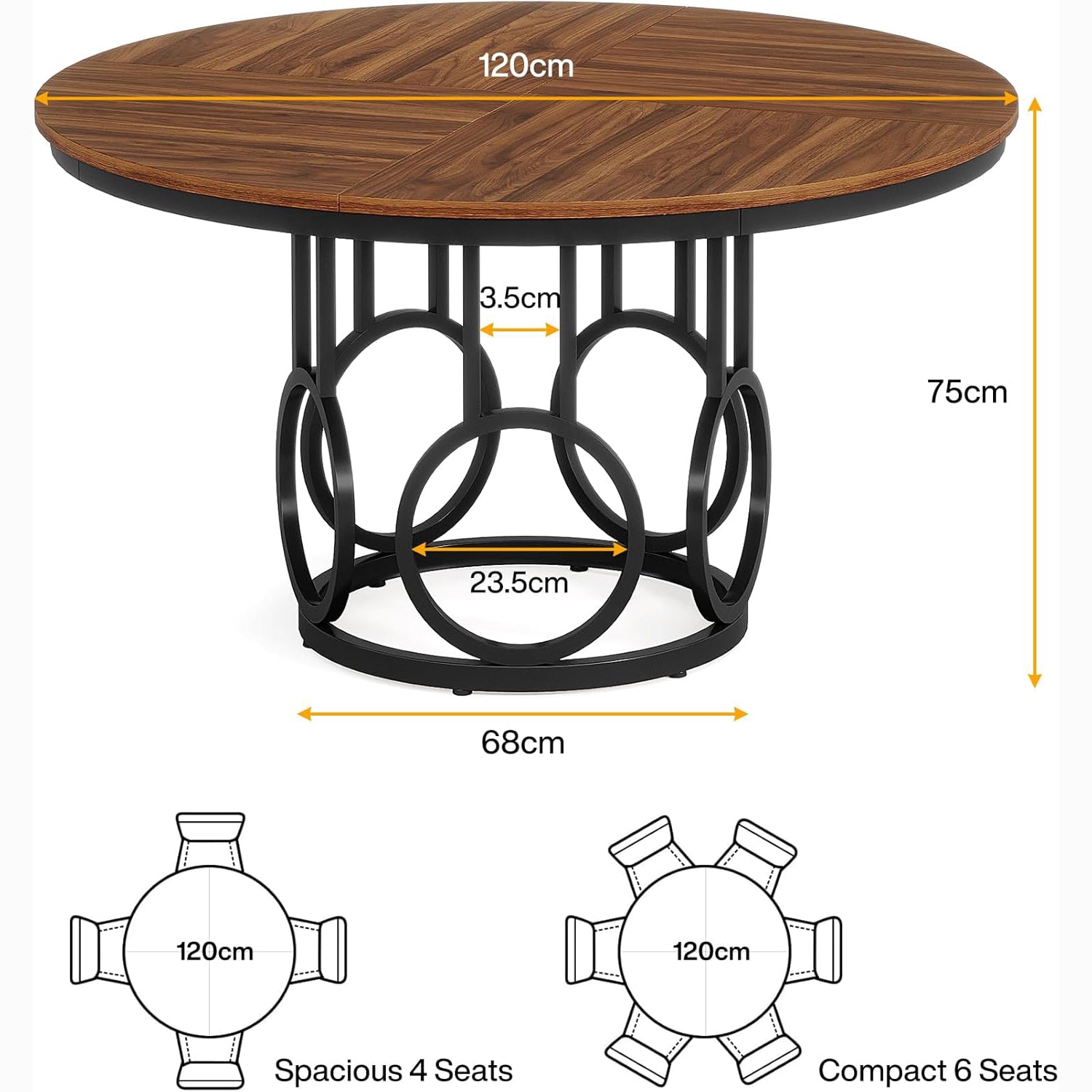 47" Wood Dining Table, Round Kitchen Table for 4-6 People