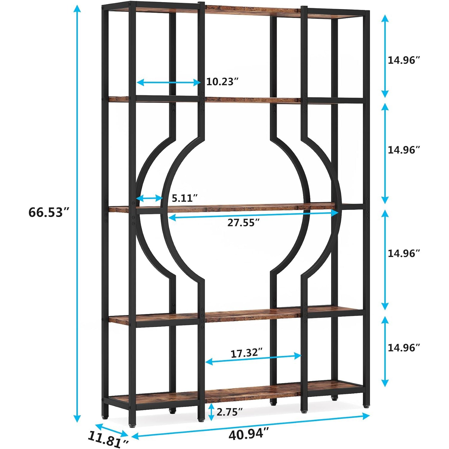 Industrial 5-Tier Bookshelf for Home Office, Modern Bookcase Shelving Unit