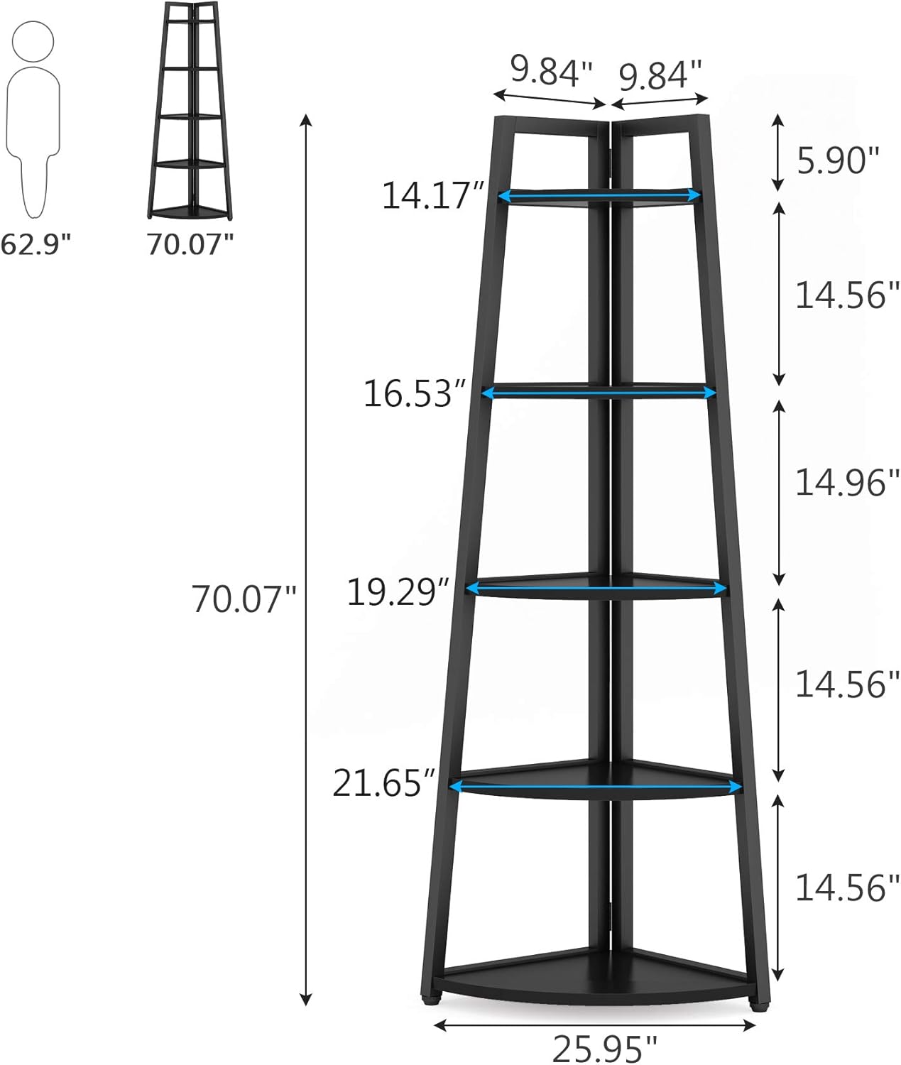 5-Tier 70 Inch Tall Corner Ladder Shelf Small Bookcase
