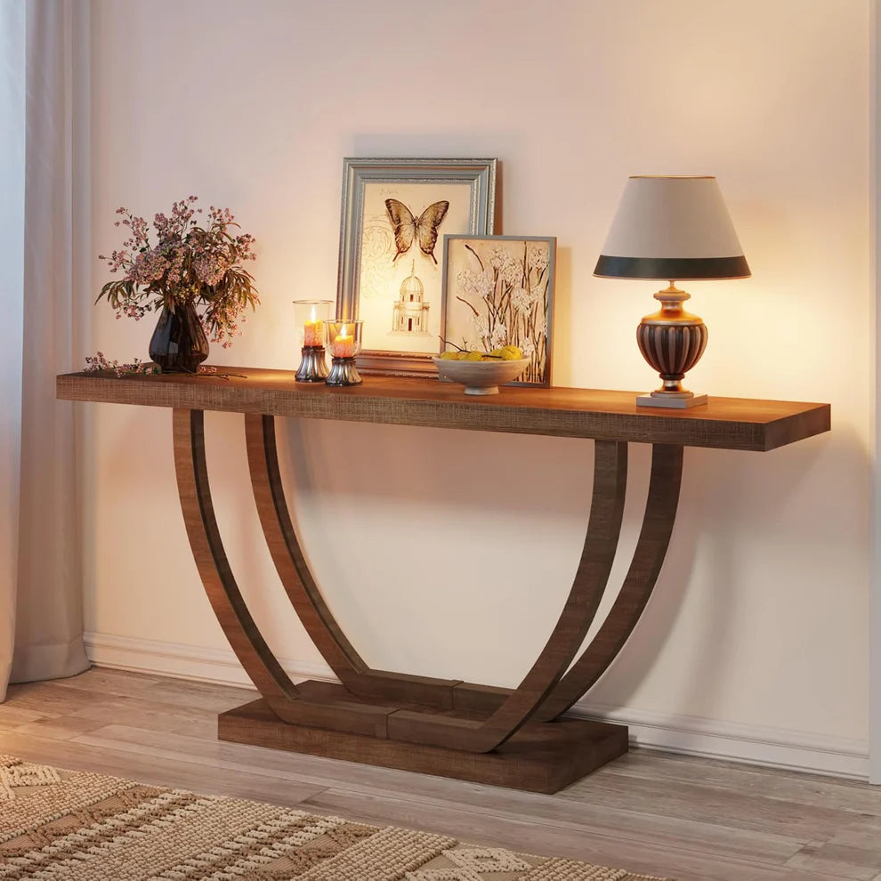 Tribesigns Entrance Console, 63" Narrow Console Table With Geometric Base