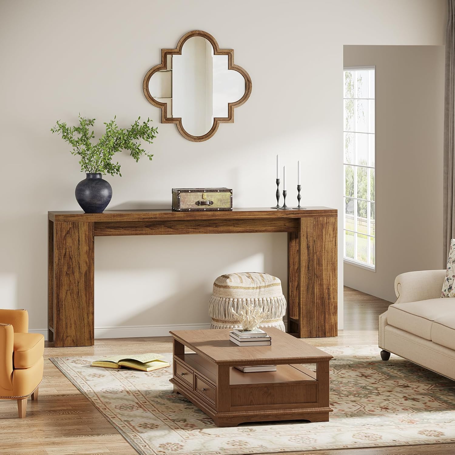 63" Rustic Farmhouse Console Table - Entryway & Sofa Table with Storage