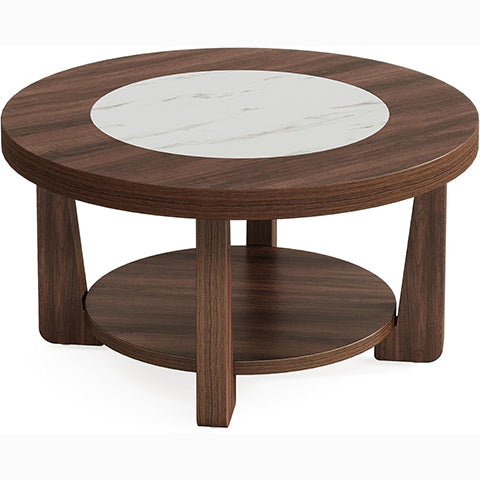Wood Coffee Table, Round 2-Tier Accent Center Table