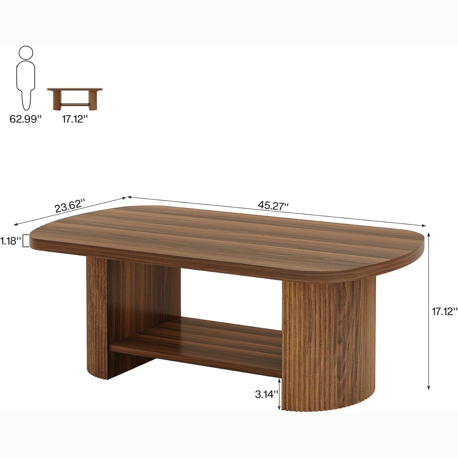 45" Coffee Table, Modern Oval 2-Tier Center Table With Storage