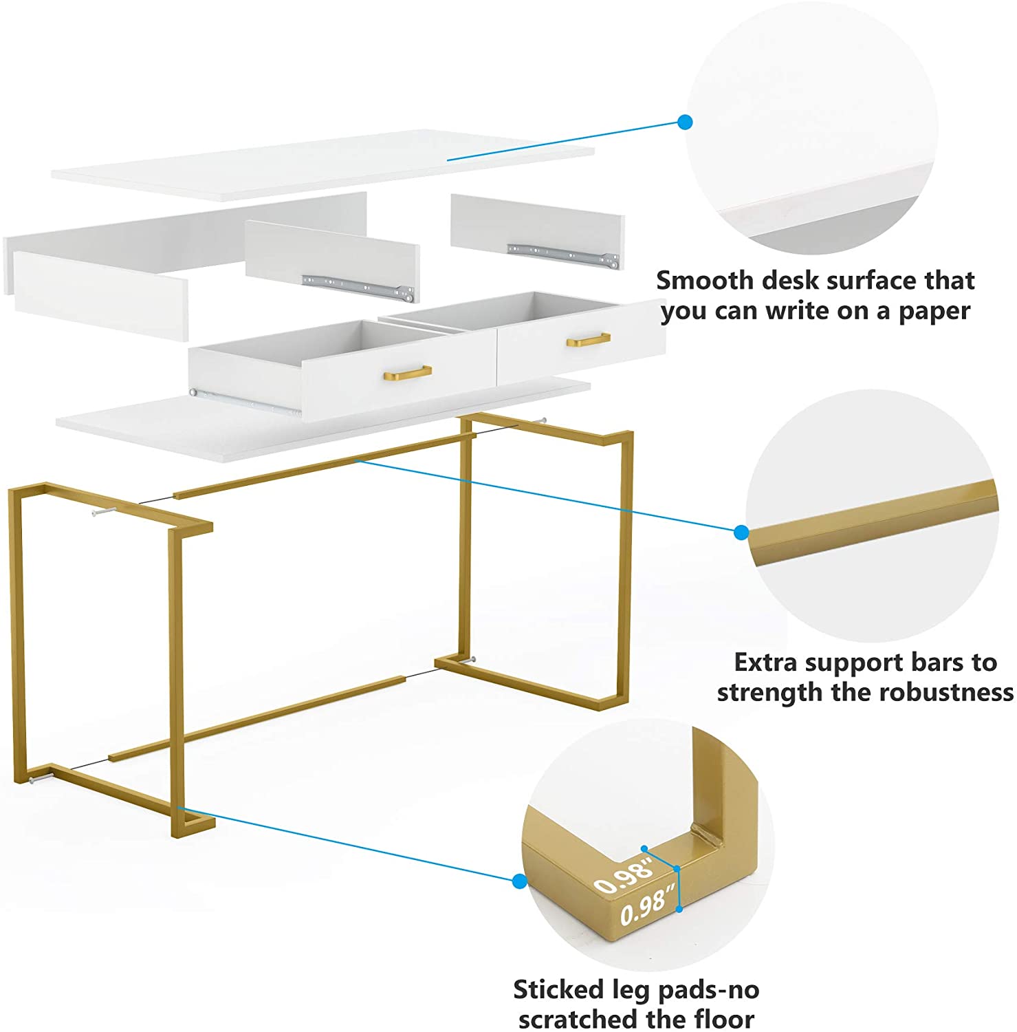 39" Computer Desk with Drawers, Modern Writing Desk Study Desk Tribesigns