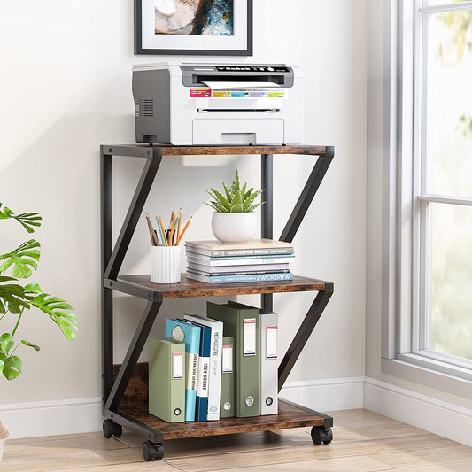 Printer Stand, 3-Tier Rolling Printer Cart Under Desk Storage Shelf Tribesigns