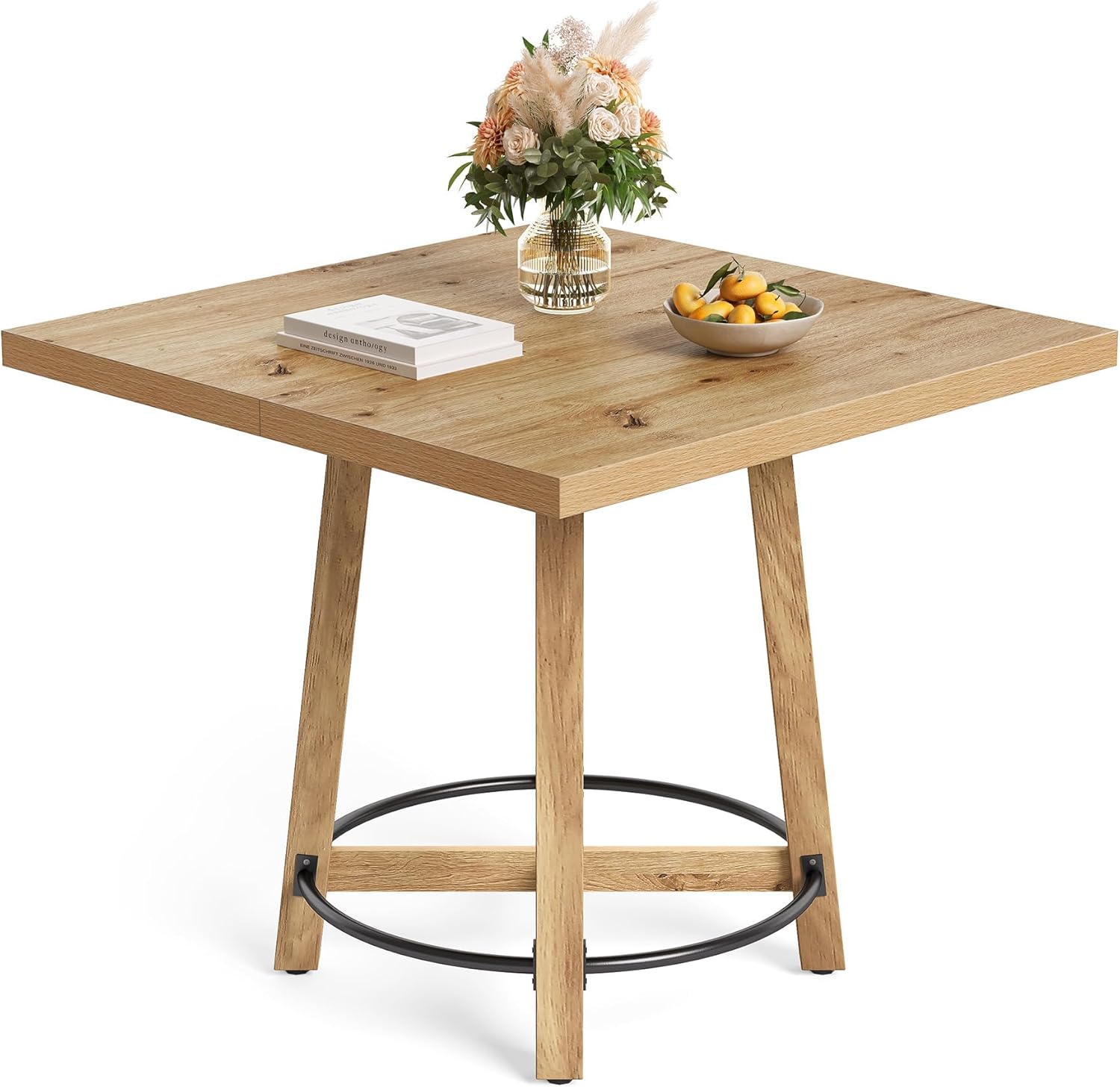 Mid-Century Square Dining Table, Compact Brown & Black Kitchen Table for 2-4