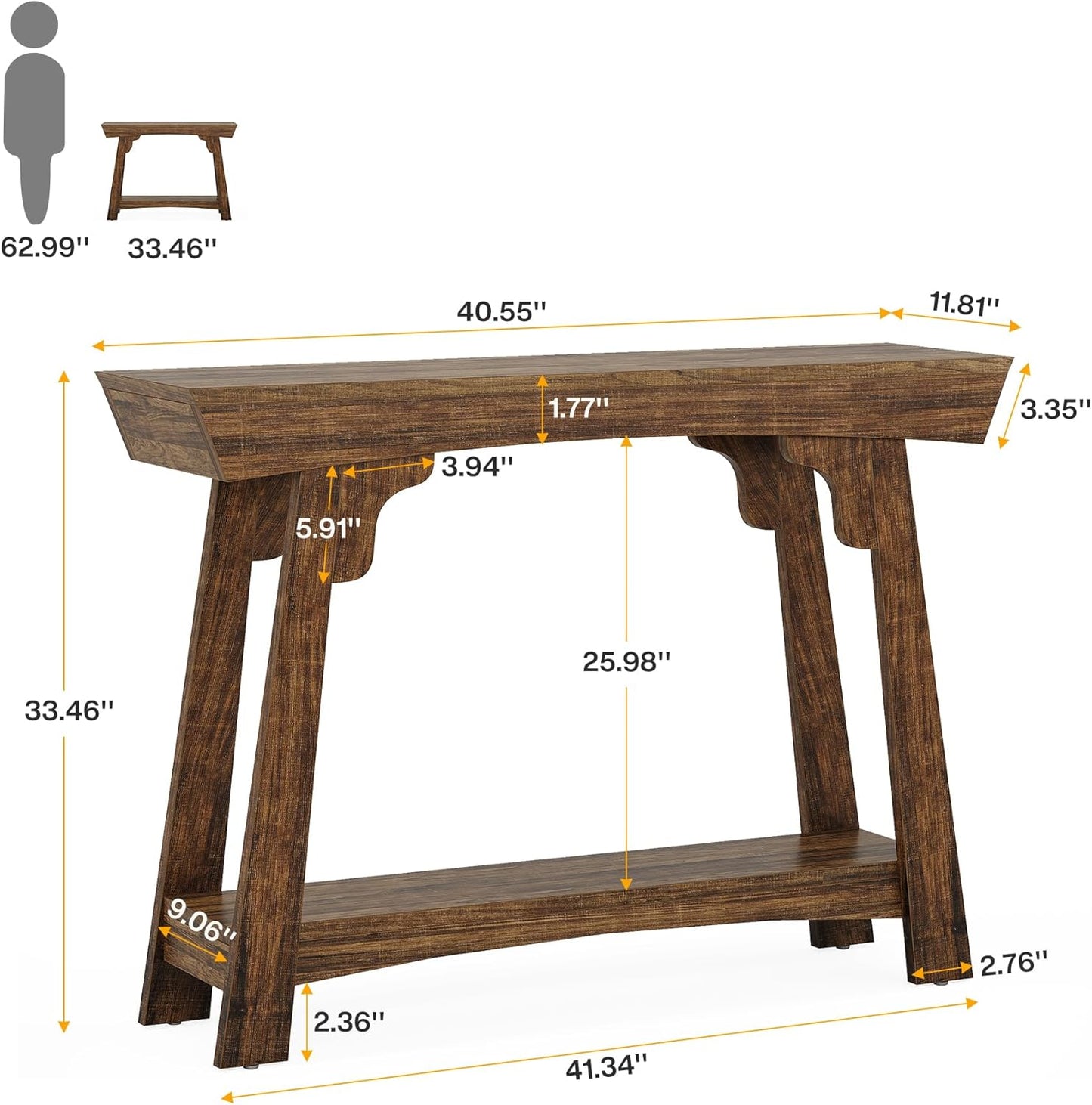 2-Tier Wood Entryway Table with Shelf with Storage, Farmhouse Narrow Sofa Table