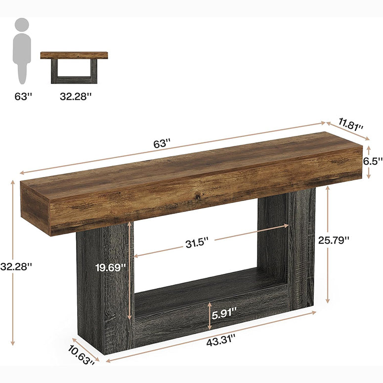 Distressed Wood Console Table 63" - 2-Tier Sofa & Entry Table