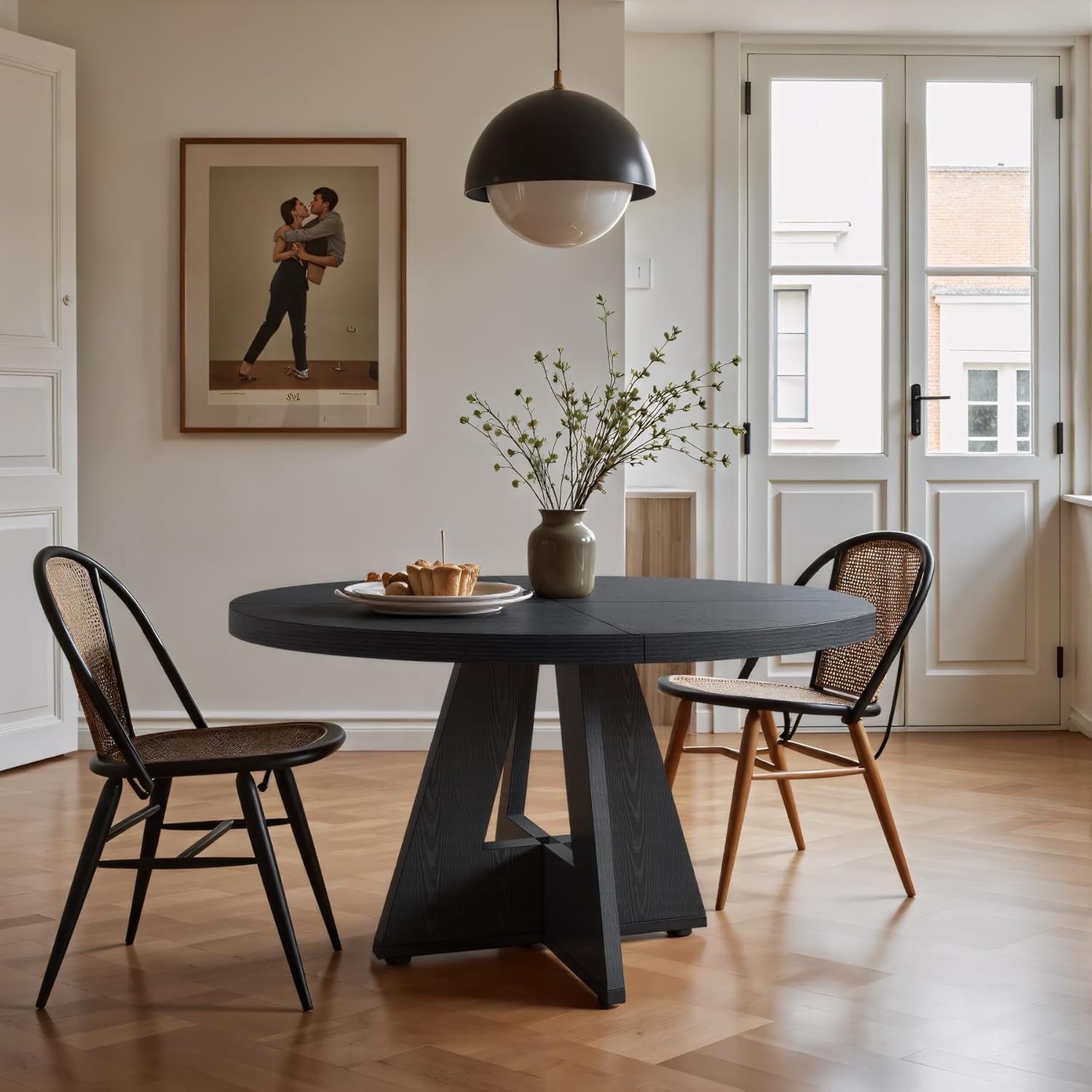 47-Inch Round Dining Table - Wood Kitchen Table for Dining Room and Living Room