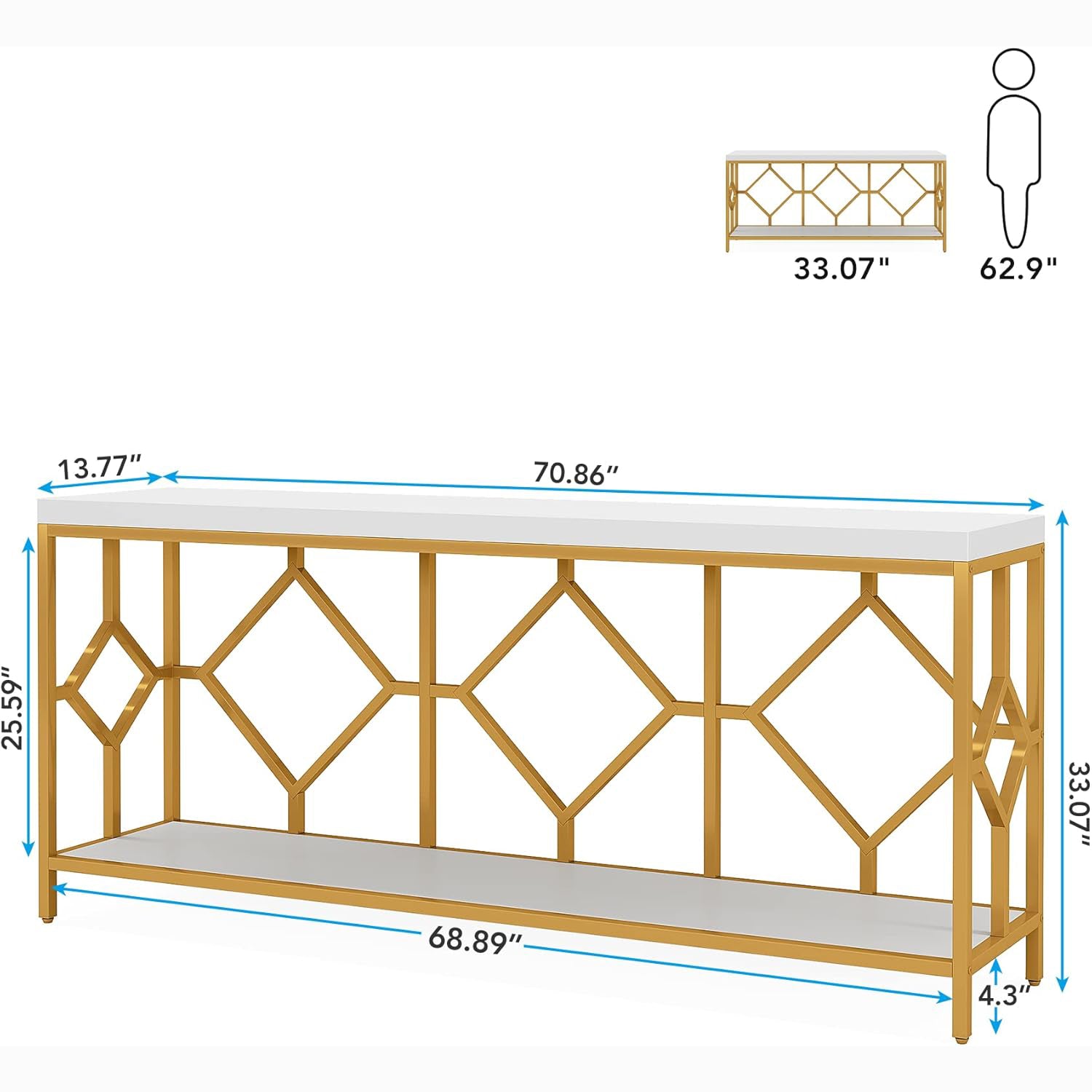 71" Extra Long Sofa Table - Narrow Console Table with Open Shelf for Behind Couch Storage
