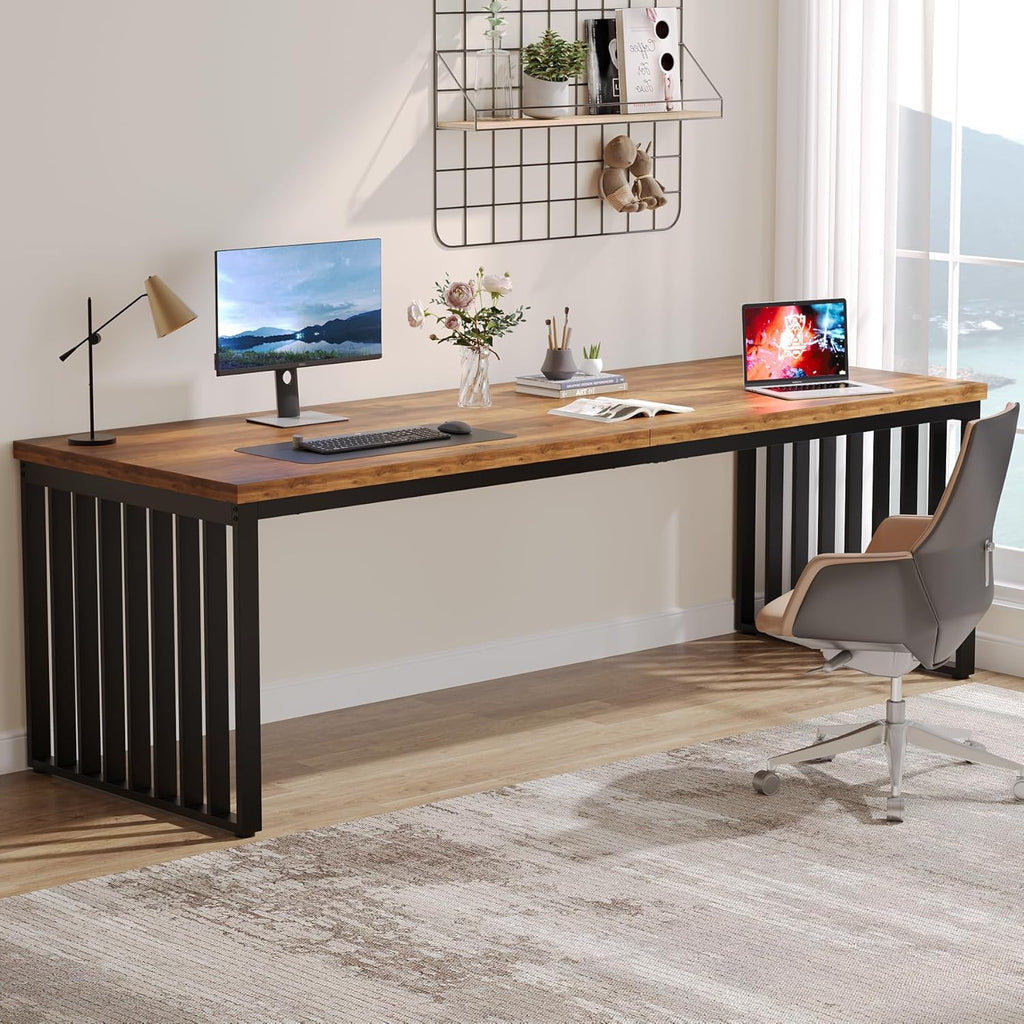 71 Inch Two Person Computer Desk Metal Frame Large Workstation Home Office